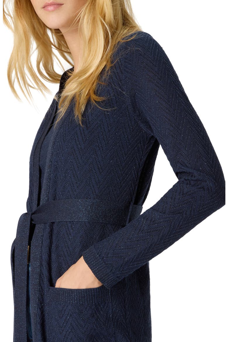 Chevron Pattern Belted Cardigan, Alternate, color, Blue