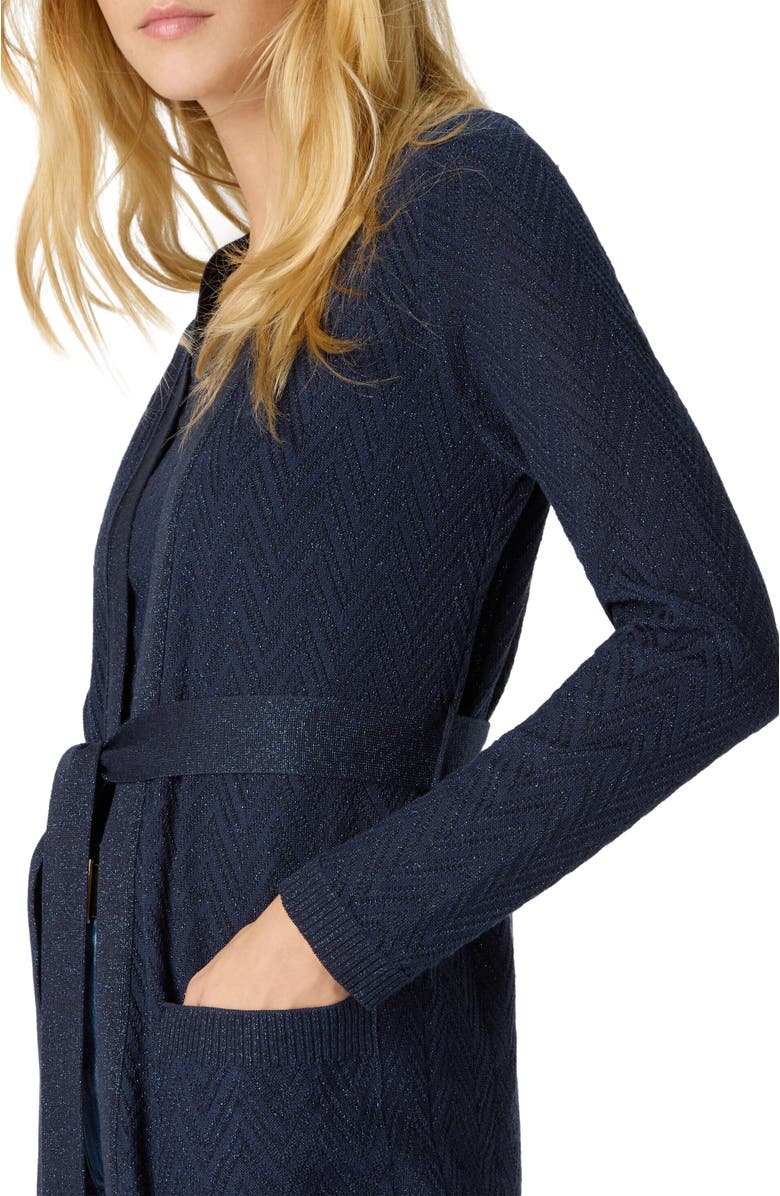 Missoni Chevron Pattern Belted Cardigan, Alternate, color, Blue