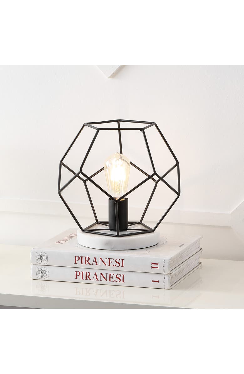 JONATHAN Y James MidCentury Glam Metal/Marble Geometric LED Table Lamp, Main, color, Midnight Black