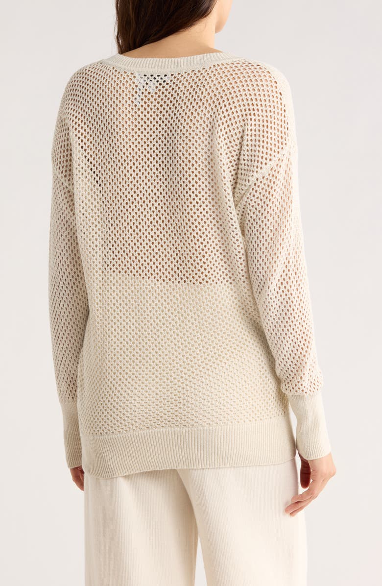 DKNY Jeans Open Stitch Cotton Blend Sweater, Alternate, color, Eggnog/ Silver