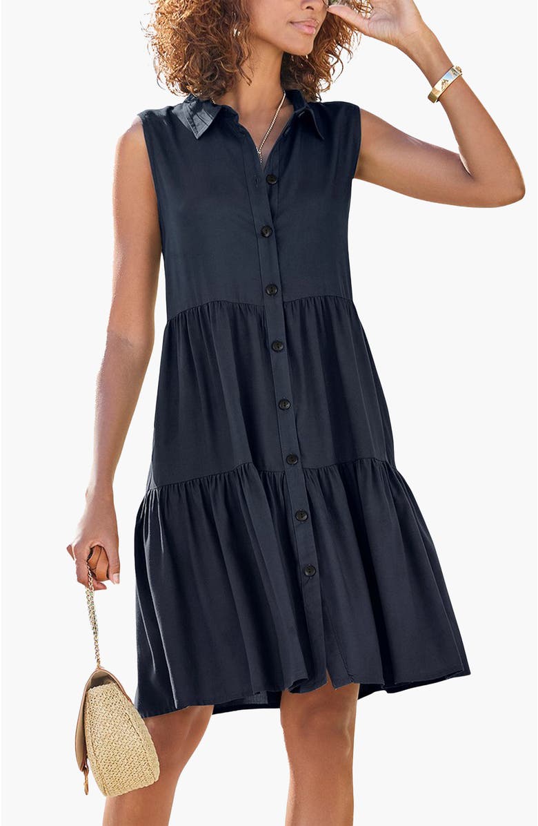 LASCANA Women's Tiered Shirt Dress, Main, color, Navy