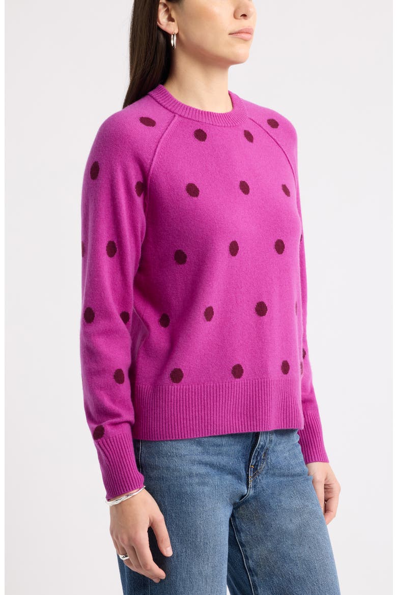Wool & Cashmere Intarsia Crewneck Sweater, Alternate, color, PINK ASTER POLKA DOT