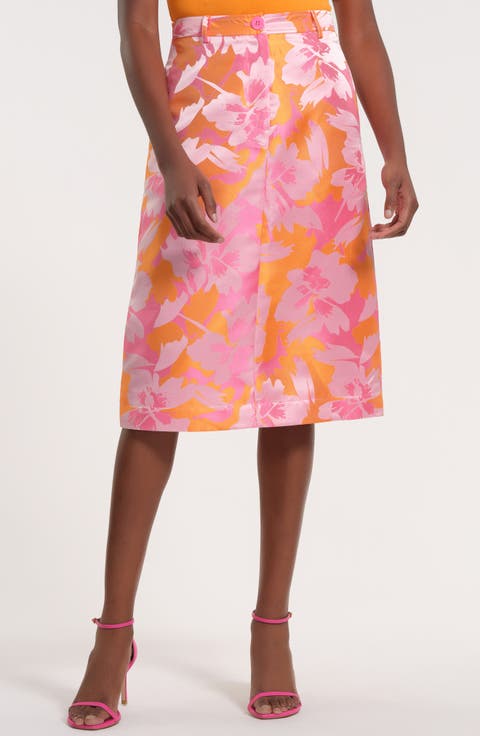 Floral Satin Brocade Pencil Skirt