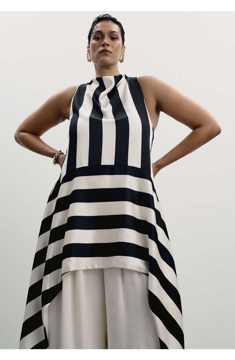 11 Honoré Longline Striped Satin Top, Main, color, Black White Stripe