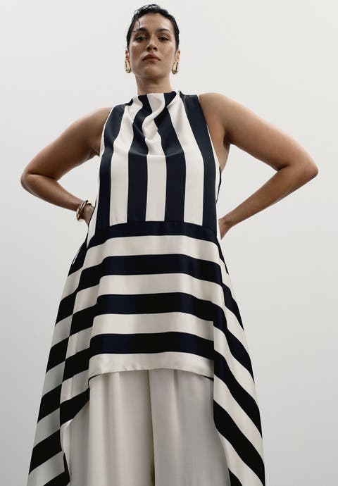 Longline Striped Satin Top (Plus)