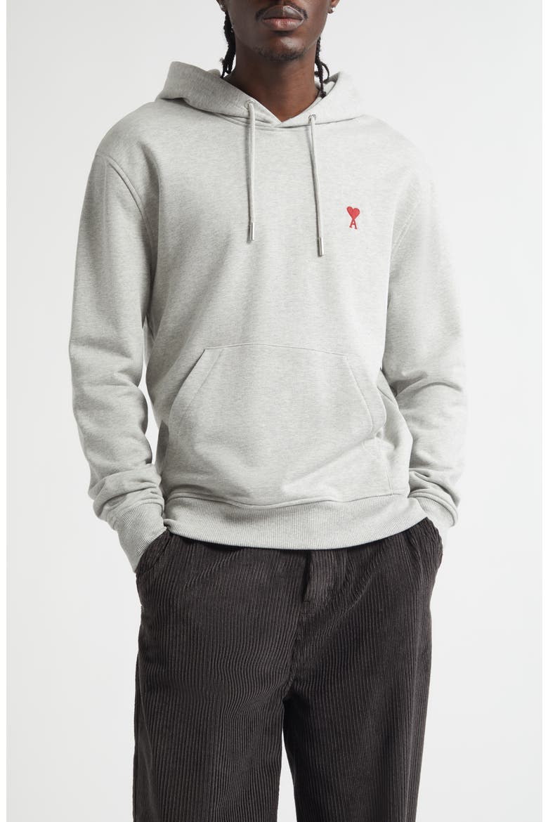 Embroidered Ami De Coeur Cotton Hoodie, Main, color, HEATHER ASH GREY