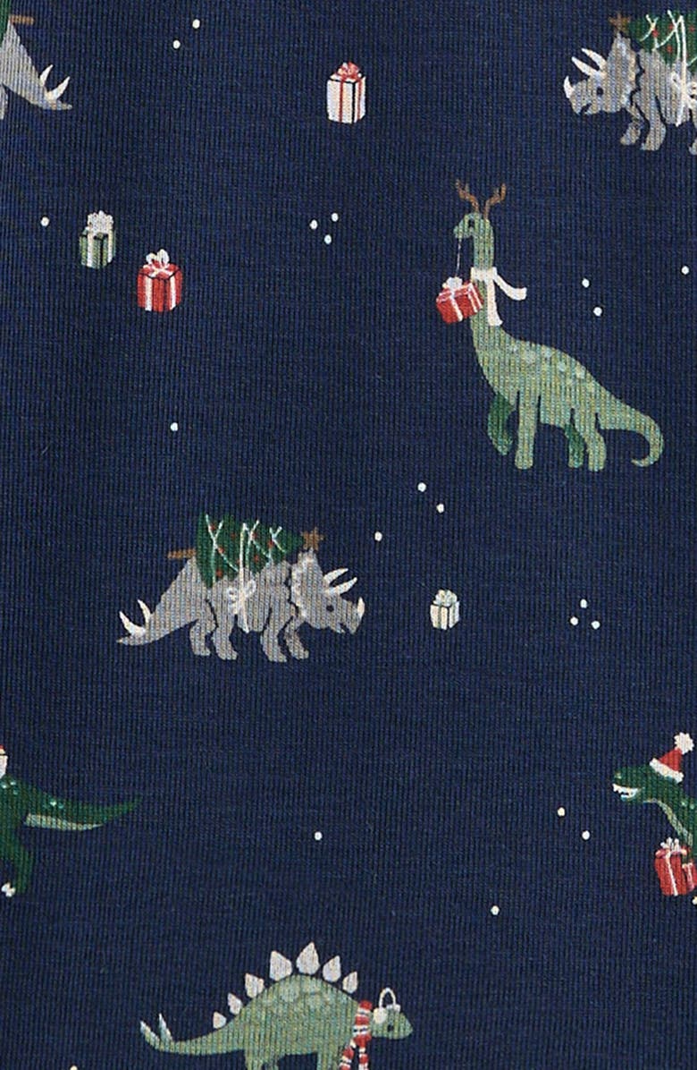 Petit Lem Kids' Holiday Dinosaur Print Fitted Organic Cotton Two-Piece Pajamas, Alternate, color, Navy