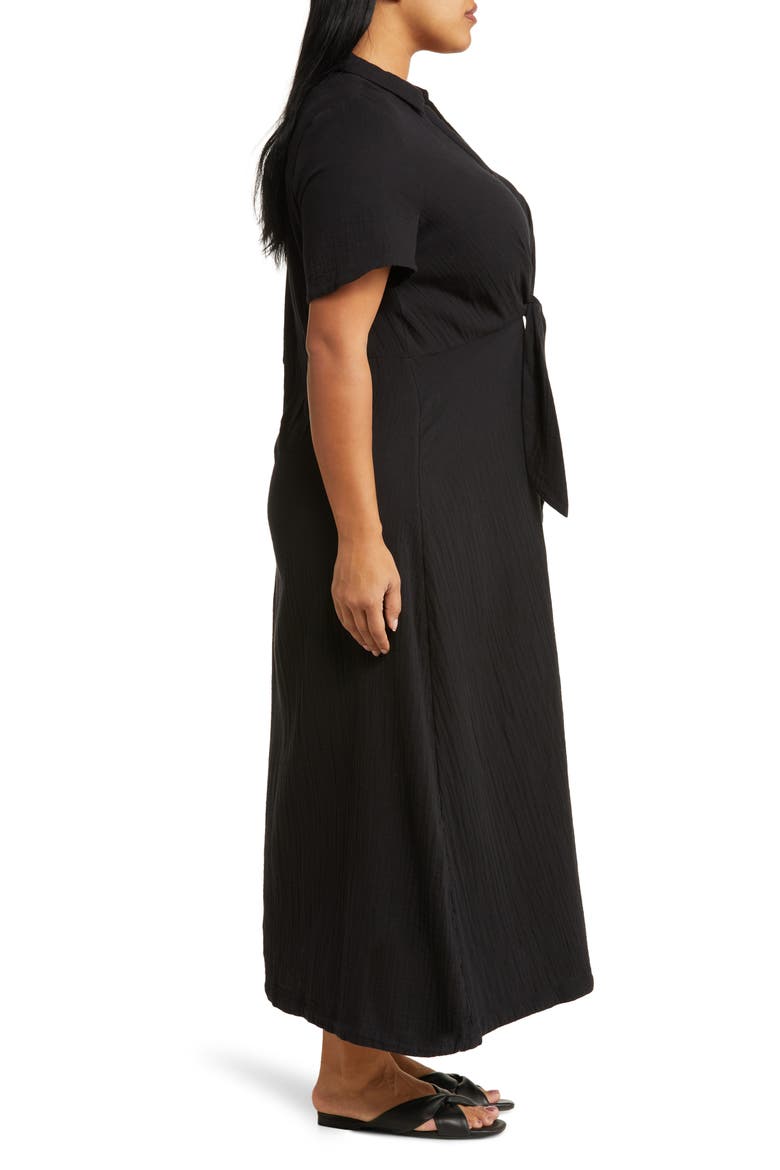 Tie Front Cotton Gauze Maxi Dress, Alternate, color, BLACK