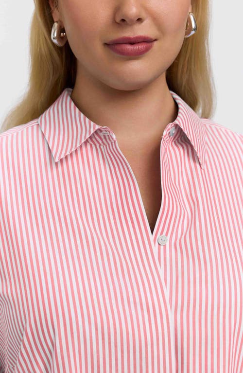 Foxcroft Cici Stripe Cotton Tunic Blouse In Pink
