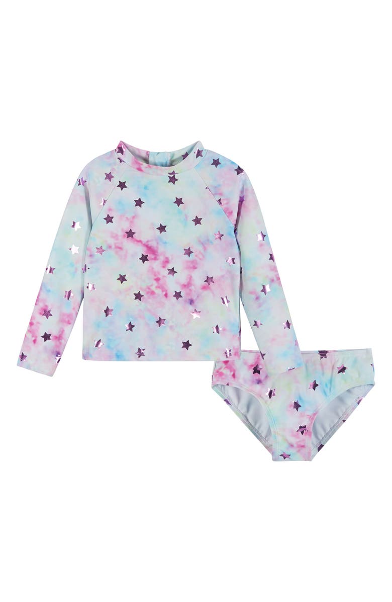 Andy & Evan Kids' Long Sleeve Two-Piece Rashguard Swimsuit, Main, color, Purple Tie Dye