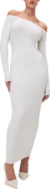Good American Shine Off the Shoulder Long Sleeve Maxi Dress