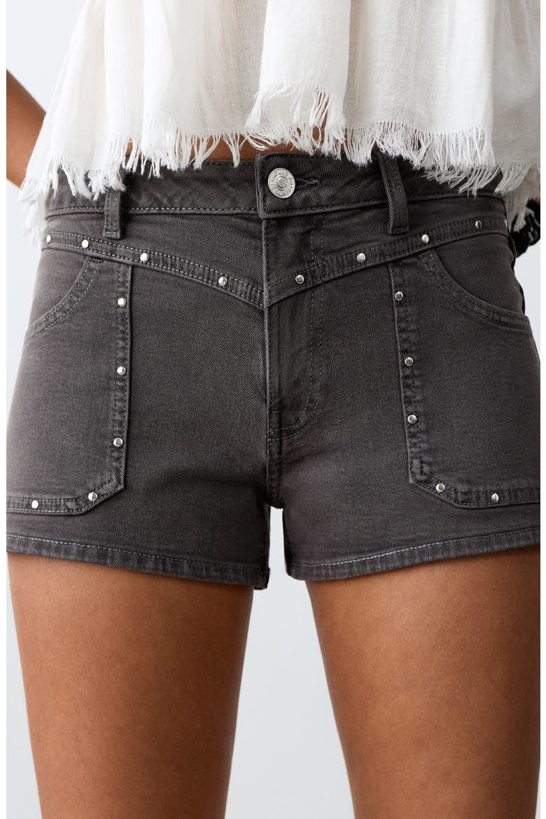 Low Rise Stud Denim Shorts, Alternate, color, CHARCOAL