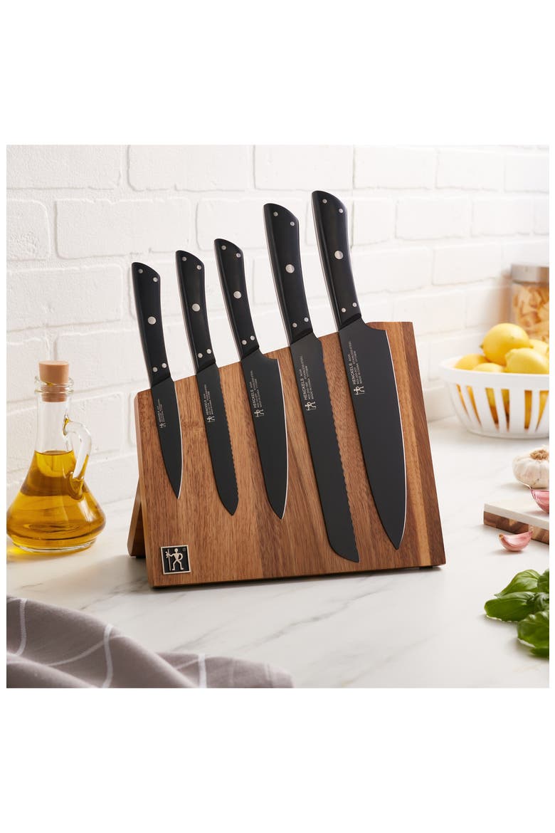 Noir 6-Piece Magnetic Knife Block Set, Alternate, color, BLACK