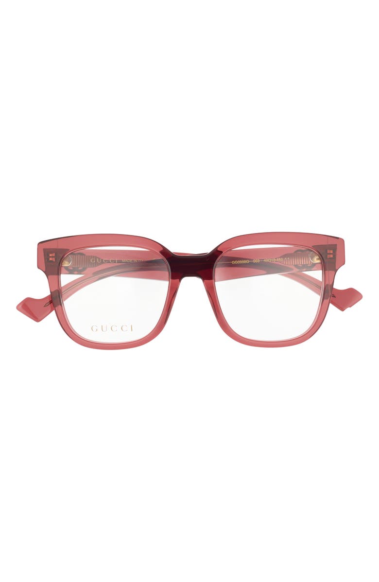 Gucci 49mm Square Optical Frames, Main, color, Burgundy/ Burgundy Transparent