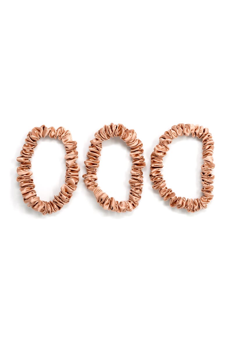 3-Pack Skinny Silk Scrunchies, Main, color, ROSE GOLD