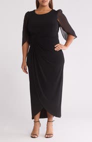 Connected Apparel Cape Sleeve Faux Wrap Dress