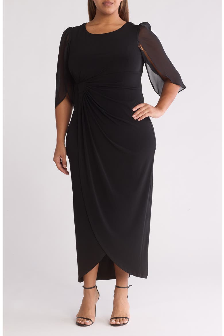 black faux wrap dress NWT Faux Wrap Black Dress With V- Neck Short Sleeve Size 18