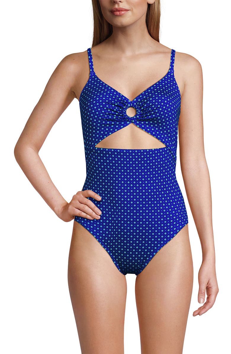 Lands' End O-Ring Monokini One Piece Swimsuit, Alternate, color, Sapphire Ice Geo