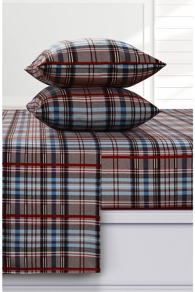 Brentwood Plaid Cotton Flannel Sheet Set, Main, color, BROWN