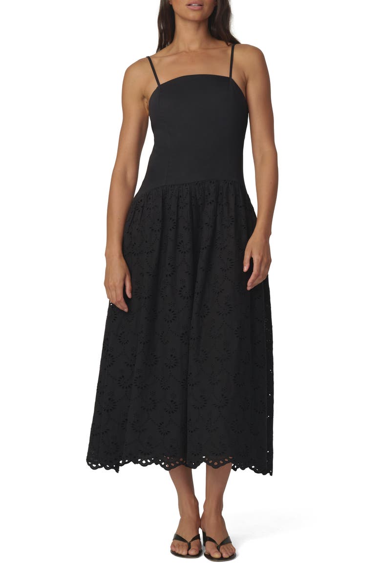 Joe's The Mara Eyelet Detail Cotton Midi Dress, Main, color, Black
