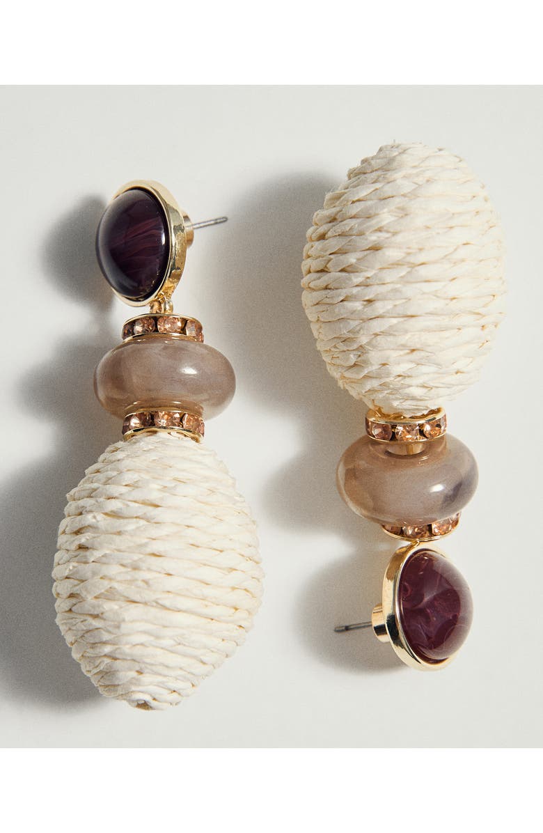 MANGO Raffia Drop Earrings, Alternate, color, Beige