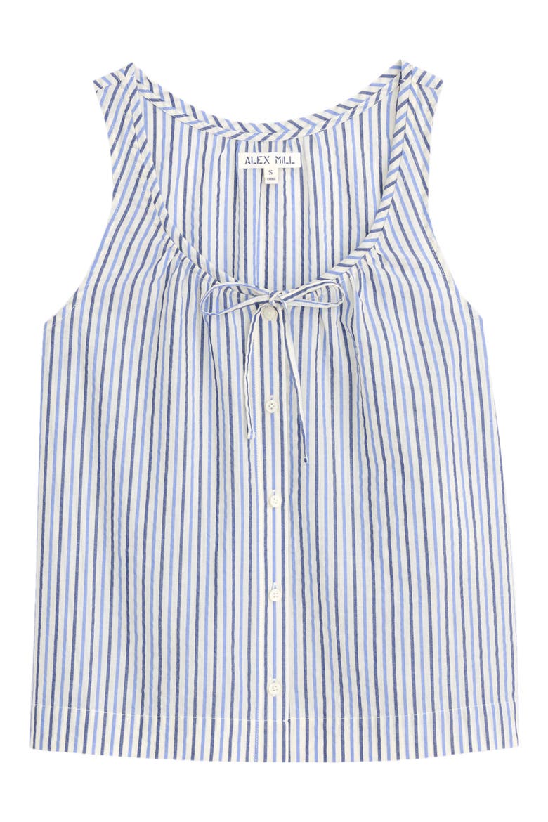 Sidney Stripe Sleeveless Linen Button-Up Top, Alternate, color, BLUE MULTI STRIPE