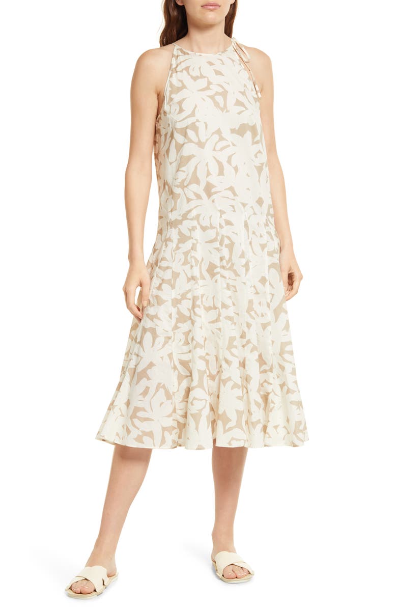 Closed Godet Floral Print Organic Cotton Midi Dress, Main, color,