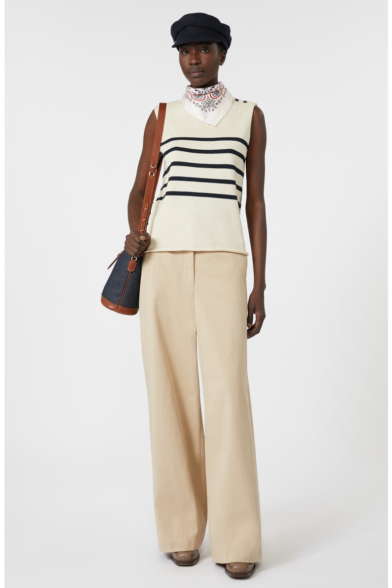 Trofeo Placed Stripe Sleevless Cotton Sweater, Alternate, color, IVORY