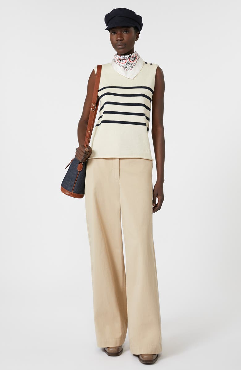 Weekend Max Mara Trofeo Placed Stripe Sleevless Cotton Sweater, Alternate, color, Ivory