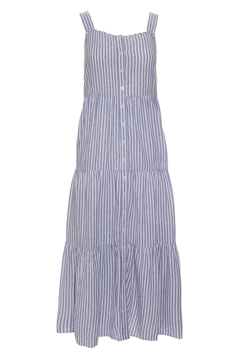 Stripe Button Front Tiered Midi Dress, Main, color, YORK STRIPE NICE BLUE