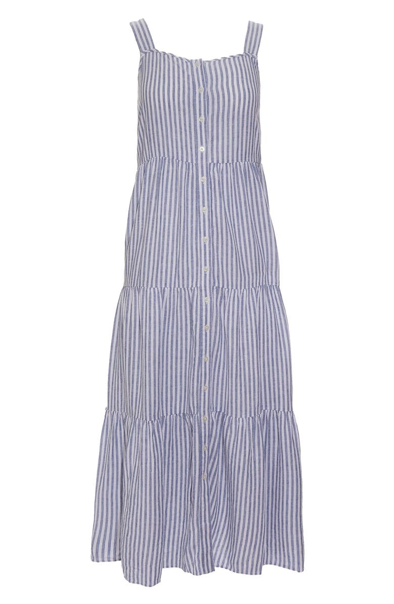 Madewell Stripe Button Front Tiered Midi Dress, Main, color,