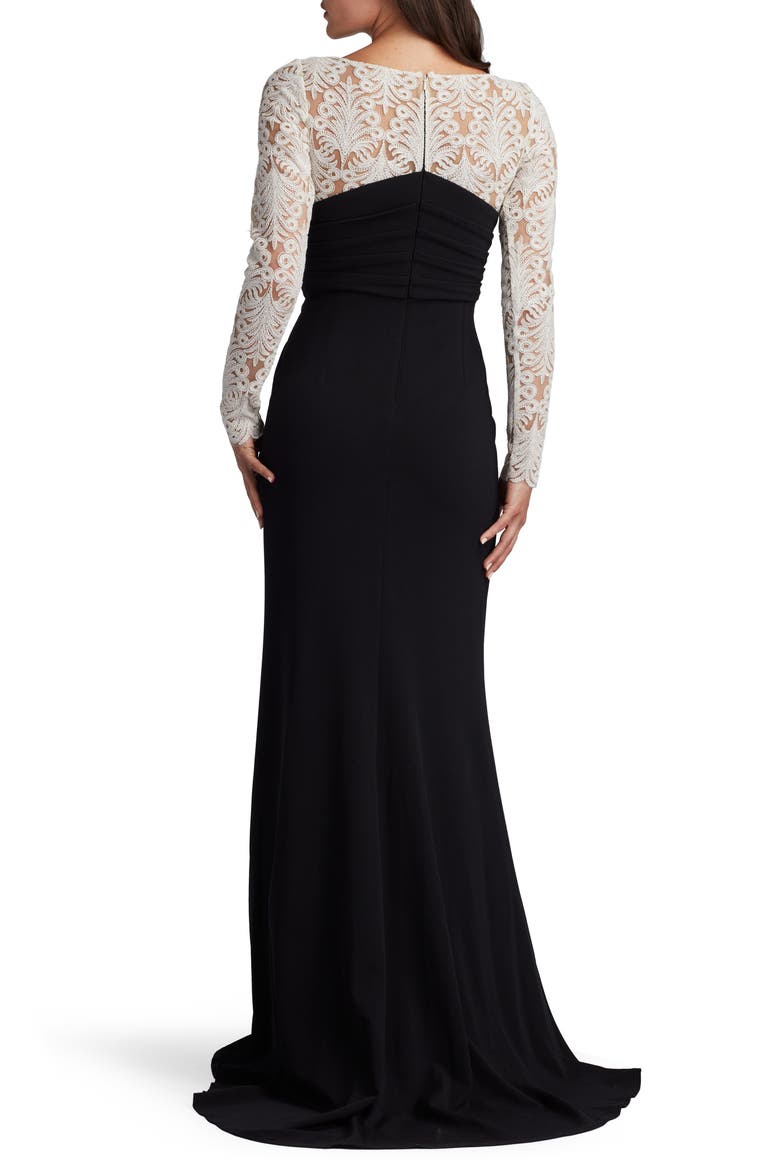 Corded Lace & Crepe Long Sleeve Gown, Alternate, color, IVORY/ BLACK