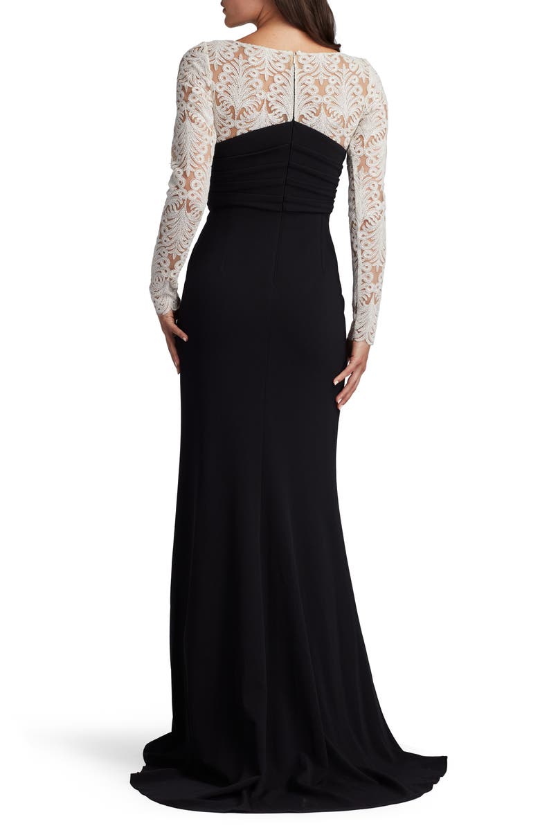 Tadashi Shoji Corded Lace & Crepe Long Sleeve Gown, Alternate, color, Ivory/ Black