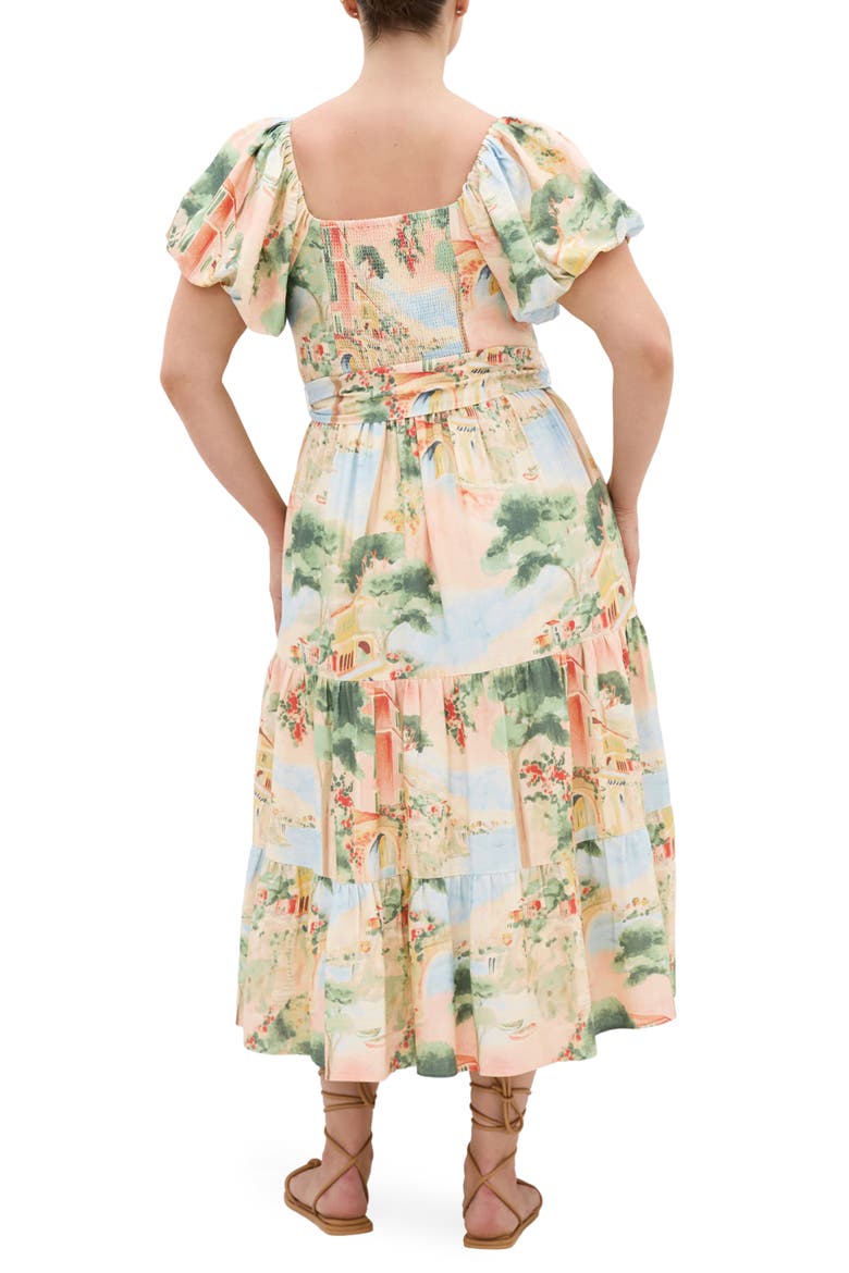 Laurena Floral Puff Sleeve Tie Belt Sundress, Alternate, color, SARDINIA