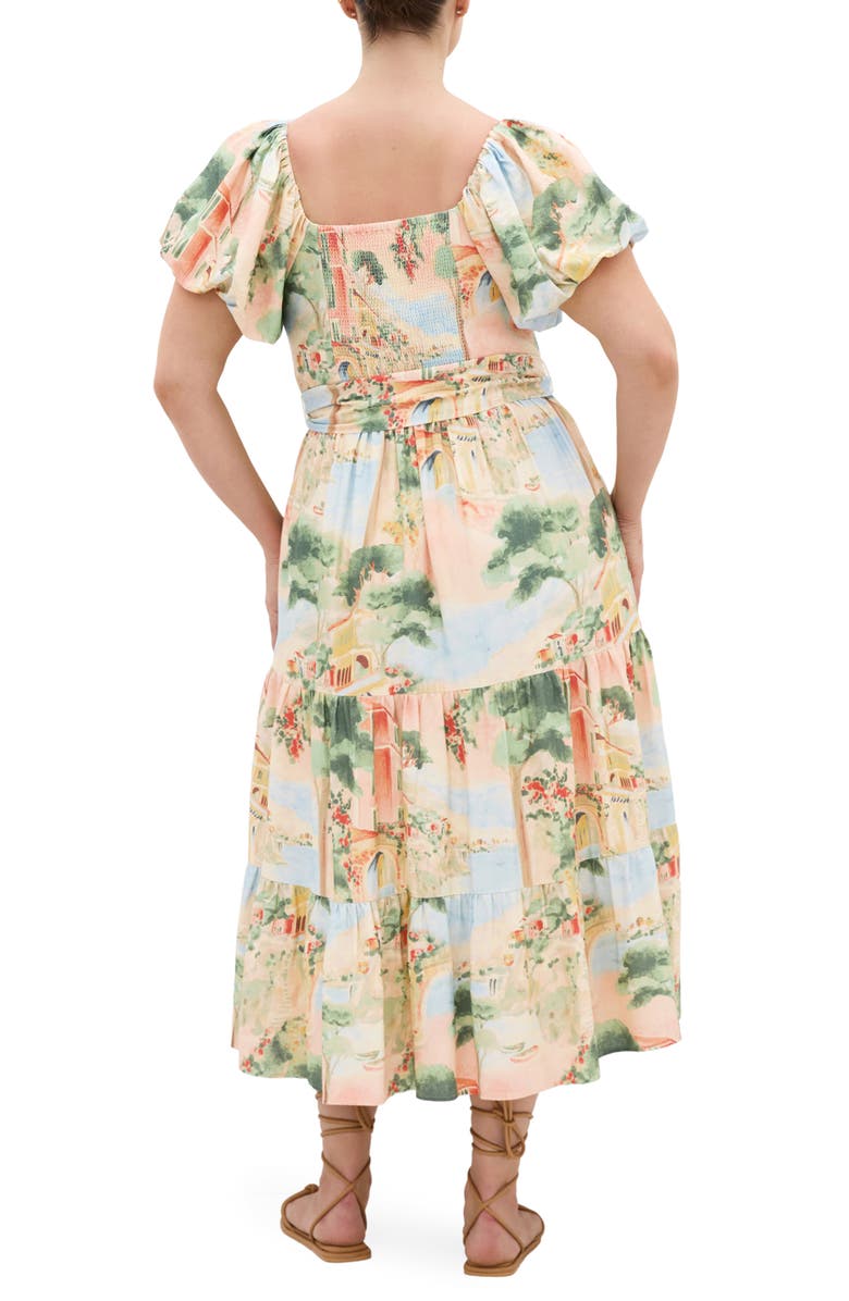 City Chic Laurena Floral Puff Sleeve Tie Belt Sundress, Alternate, color, 