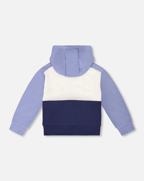 Deux Par Deux Little Boy's French Terry Color Block Full Zip Hoodie Sweatshirt Blue, Navy And Cream In Blue, Navy And Cream