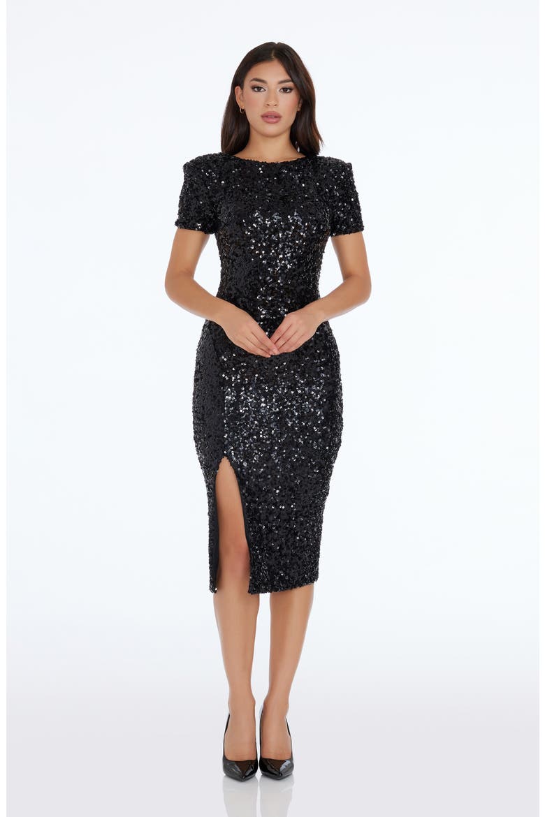 Natasha Sequin Sheath Midi Dress, Alternate, color, BLACK