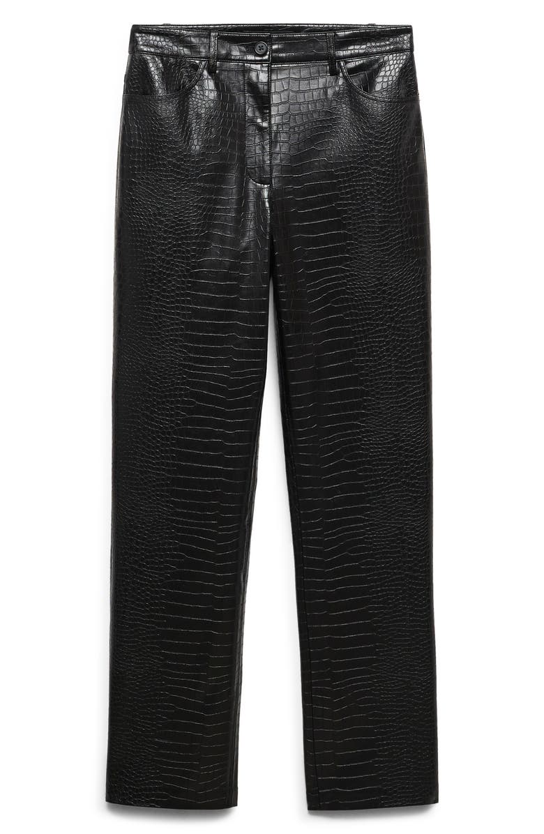 MANGO Croc Embossed Faux Leather Straight Leg Pants, Alternate, color,