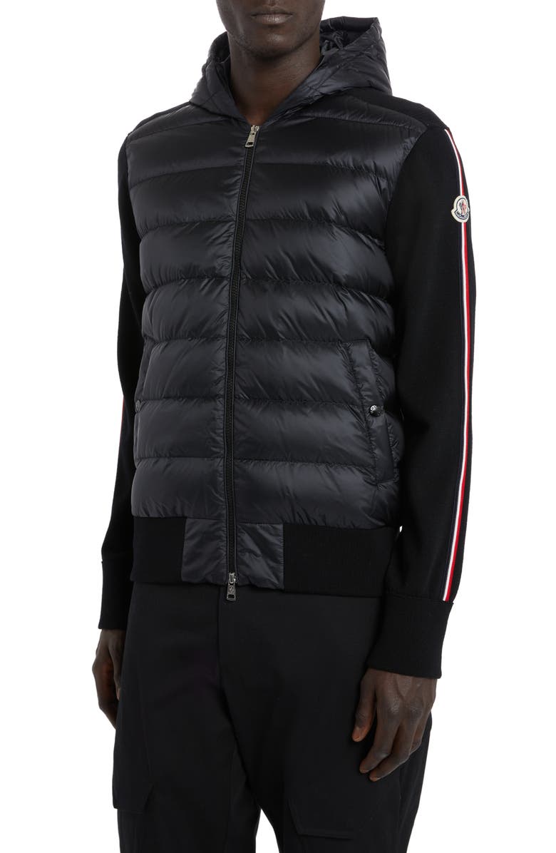 Moncler Quilted Down & Wool Knit Cardigan, Alternate, color,