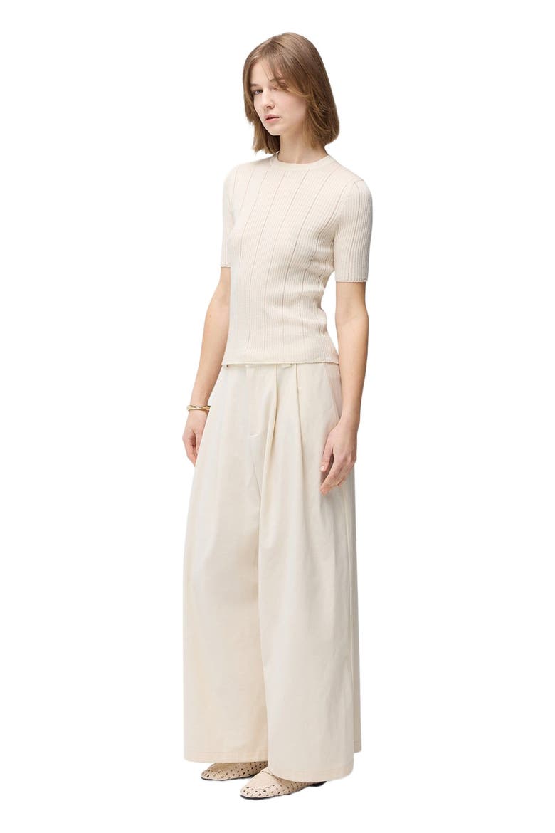 Ajour-Knit Cashmere Silk Top, Alternate, color, whisper white