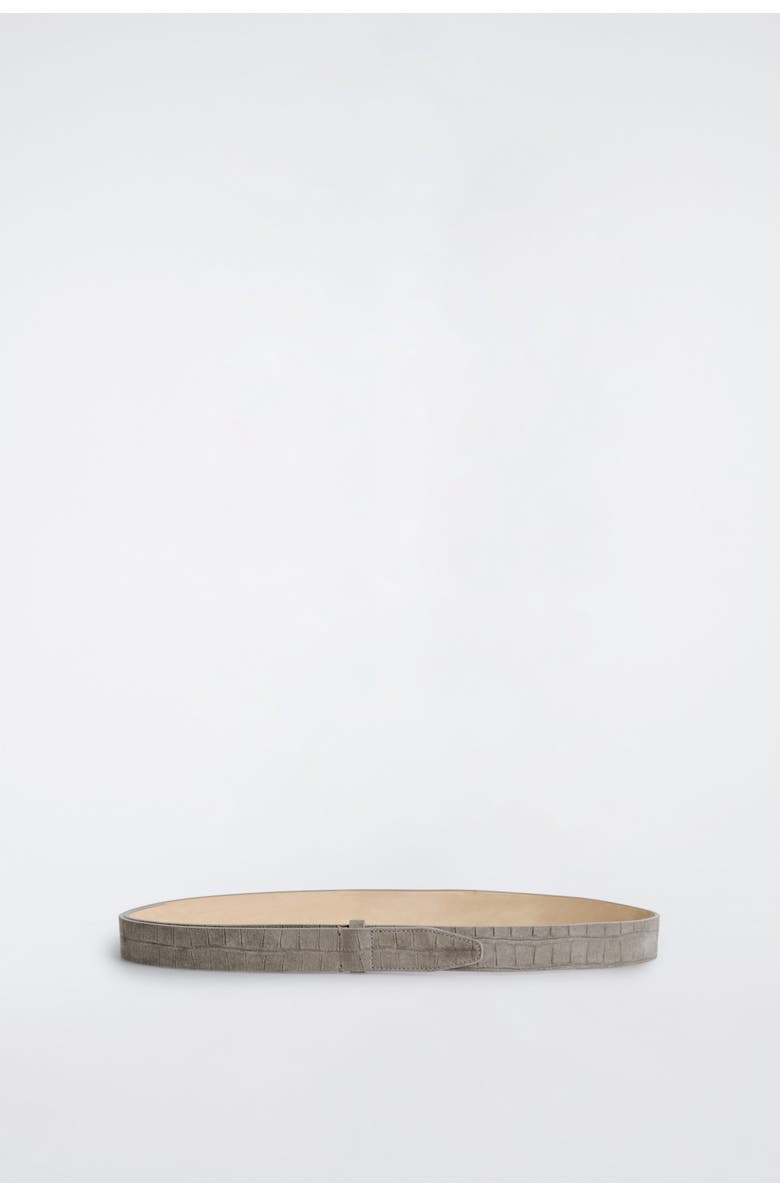 COS Croc-effect Suede Buckleless Belt, Main, color, Gray