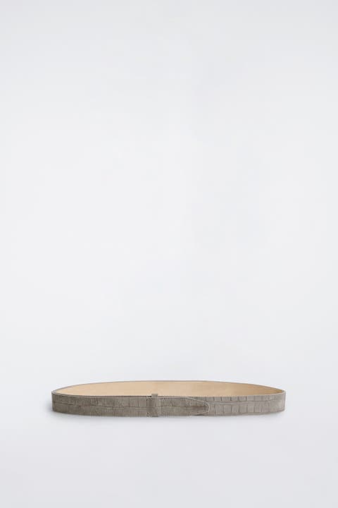 Croc-effect Suede Buckleless Belt