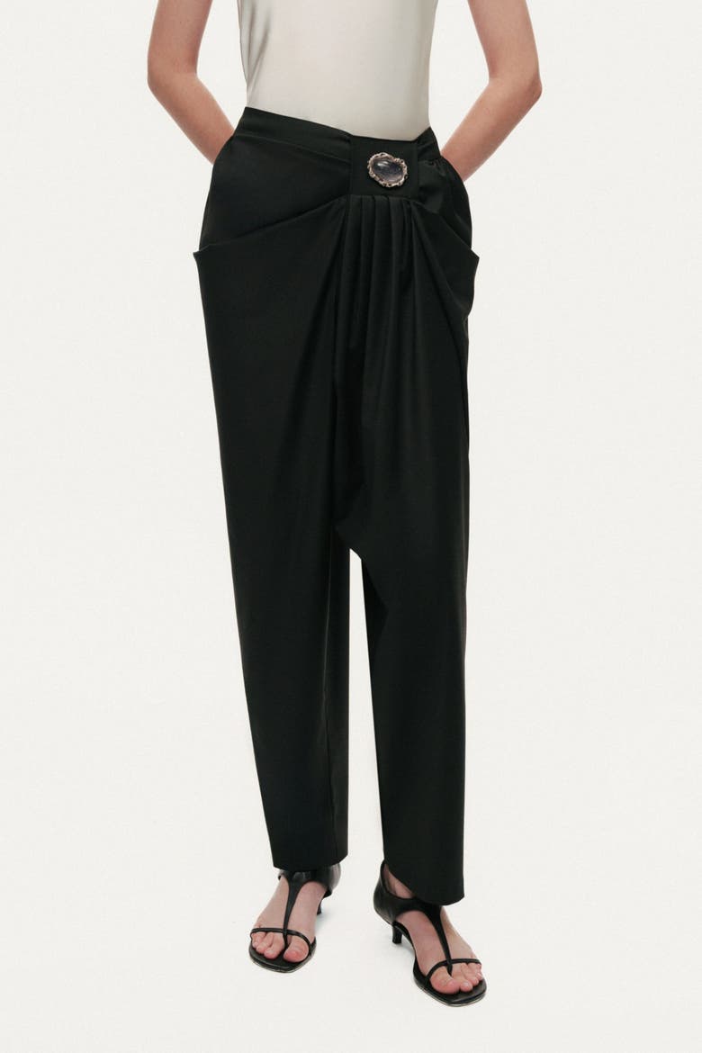 Accessory Detailed Pleated Pants, Main, color, Black