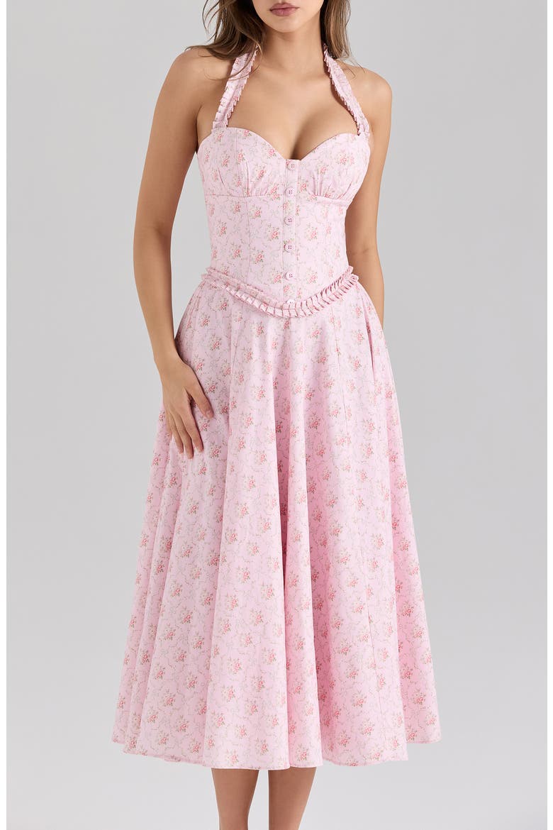 Georgie Halter Neck Midi Dress, Alternate, color, ROSE PINK