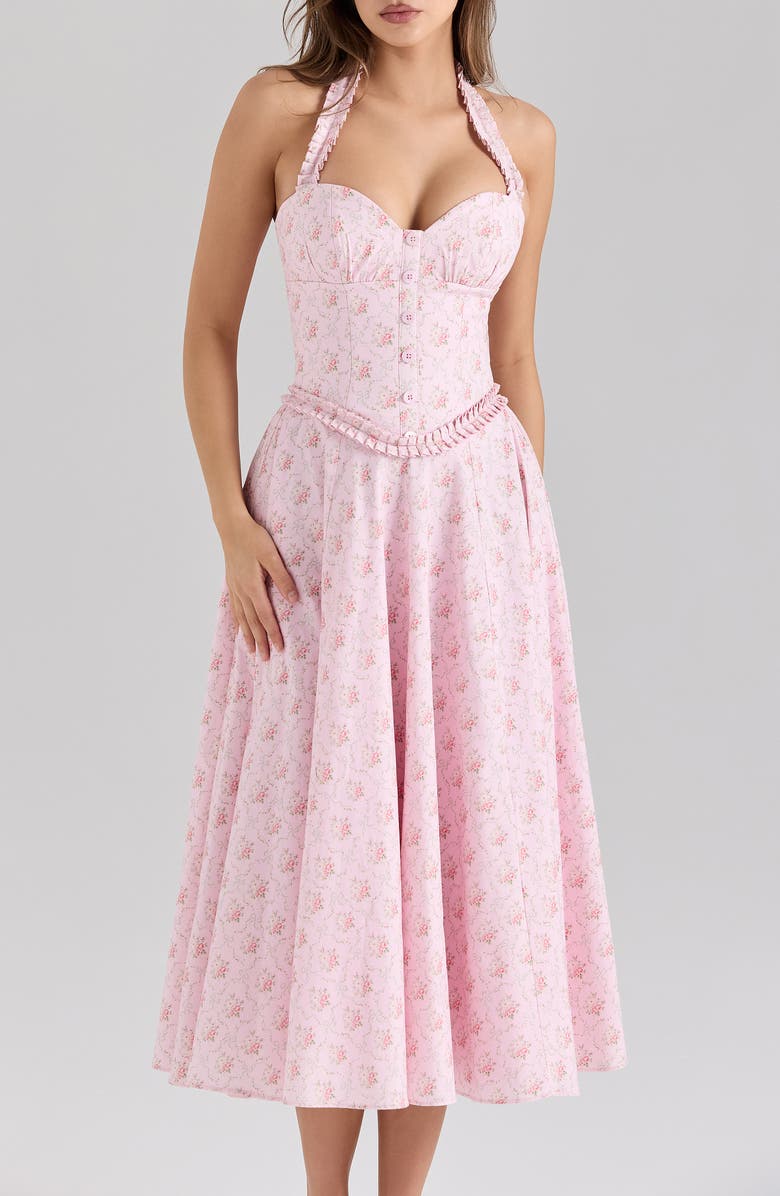 HOUSE OF CB Georgie Halter Neck Midi Dress, Alternate, color, Rose Pink
