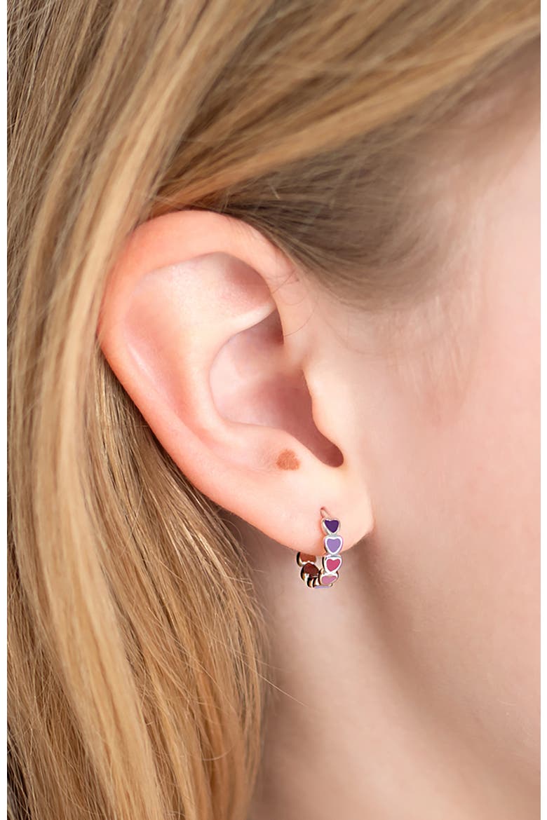 Heart Cascade Huggie Hoops, Alternate, color, Purple