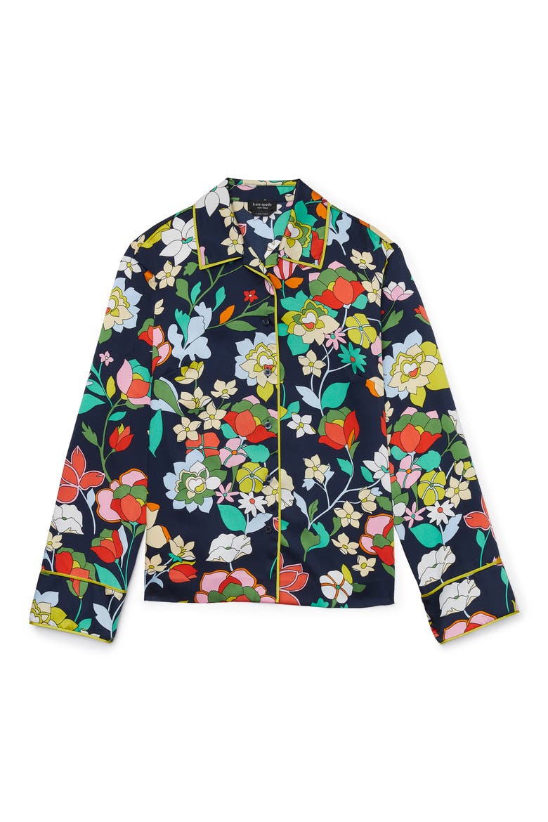 flower bed long sleeve pajama shirt, Alternate, color, BLAZER BLUE