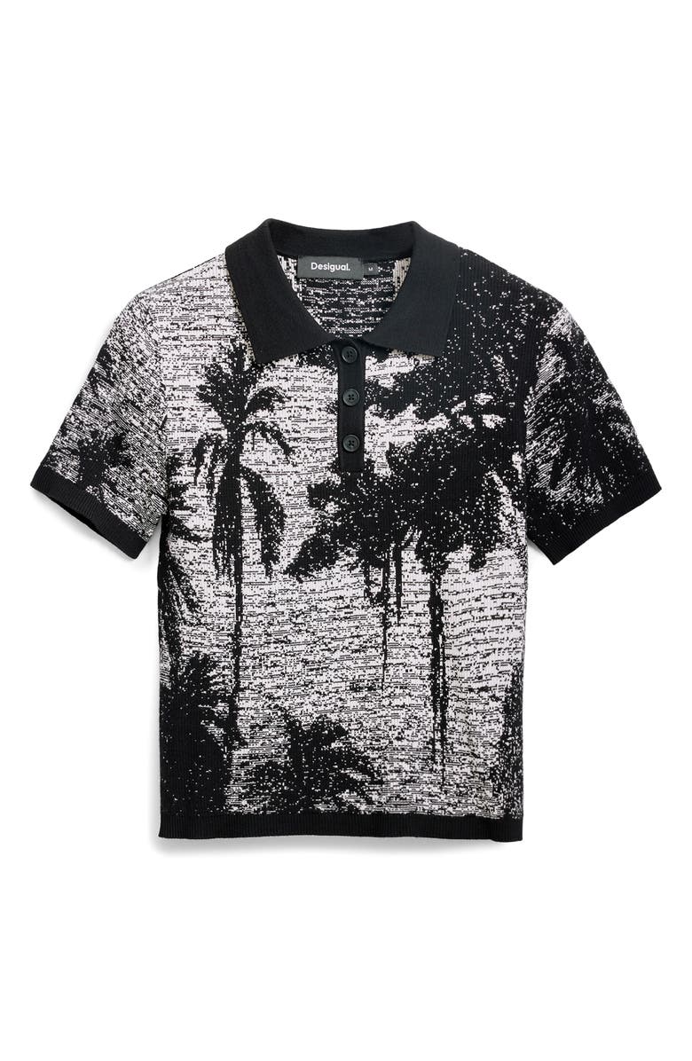 Desigual Palm Rib Cotton Polo, Alternate, color, Black