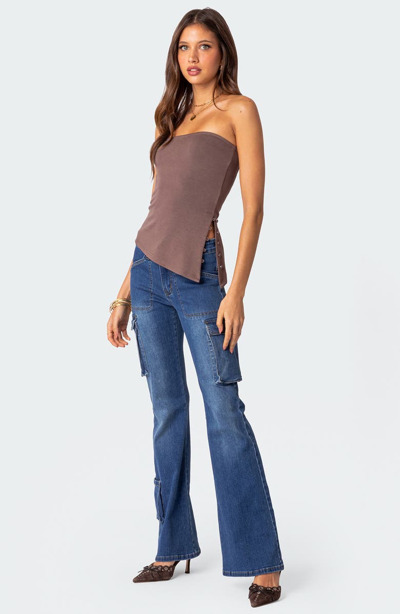 EDIKTED Roslyn Flare Leg Denim Cargo Pants, Alternate, color, Blue-Washed