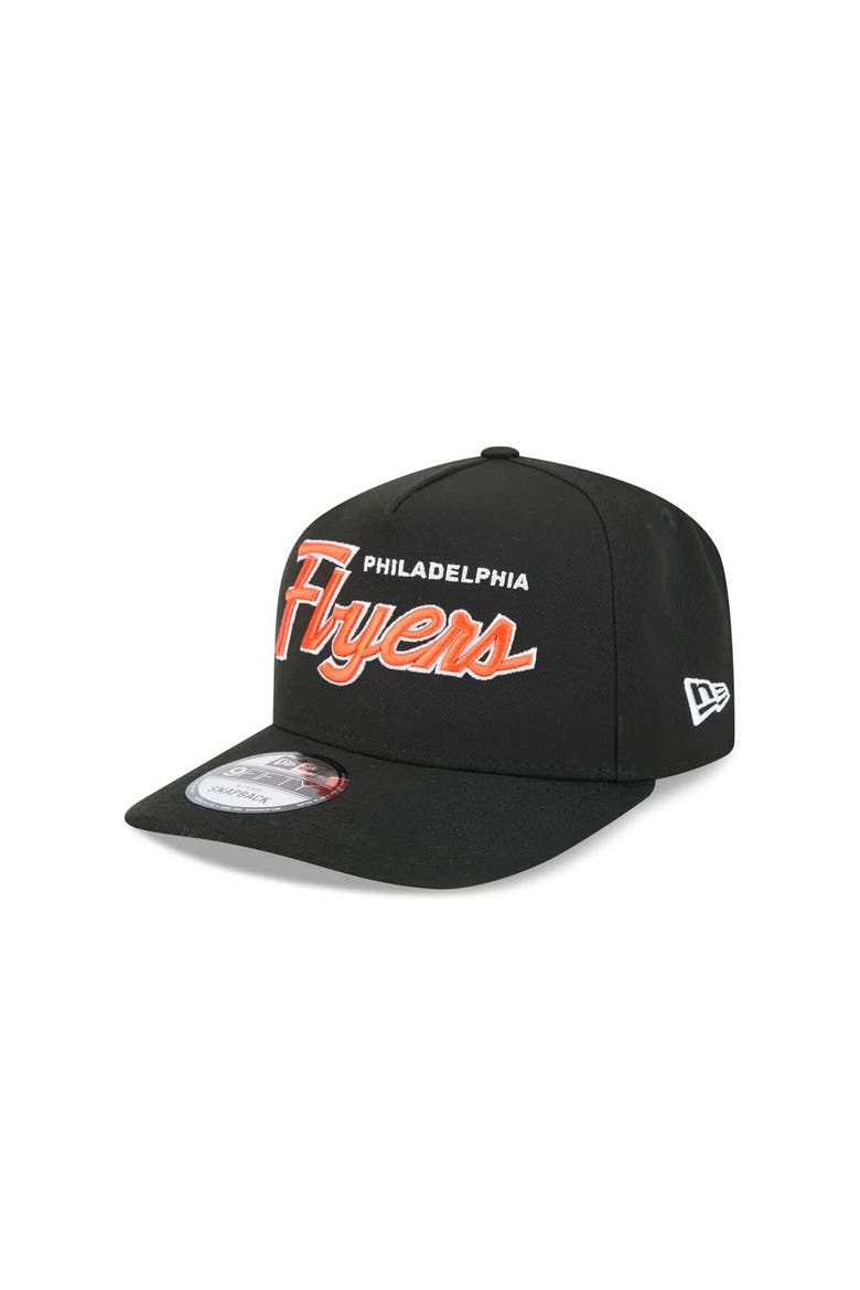 Men's New Era Black Philadelphia Flyers Script A-Frame 9FIFTY Snapback Hat, Alternate, color, Black